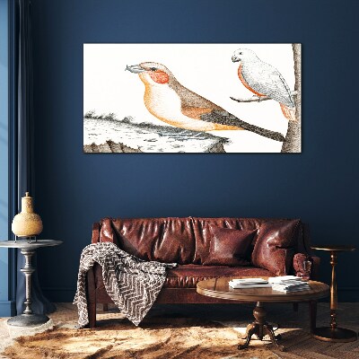 Bird duet on a branch Wall art on glass