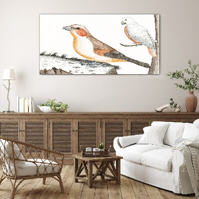 Bird duet on a branch Wall art on glass