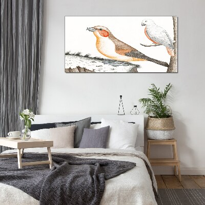 Bird duet on a branch Wall art on glass
