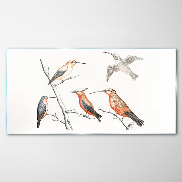 Colorful birds on a branch Wall art on glass