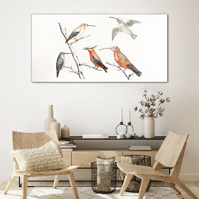 Colorful birds on a branch Wall art on glass