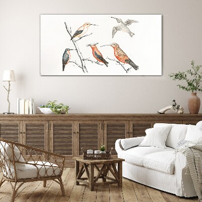 Colorful birds on a branch Wall art on glass