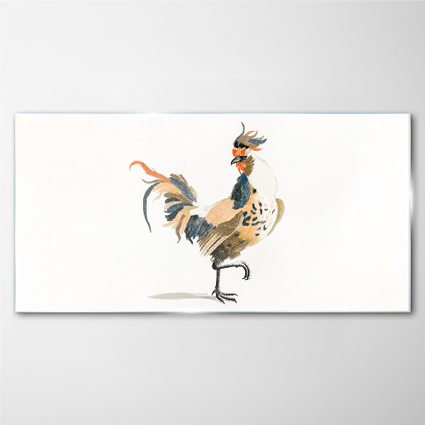Rooster in watercolor Glass art print