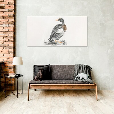 Duck on a white background Wall art on glass