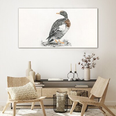 Duck on a white background Wall art on glass