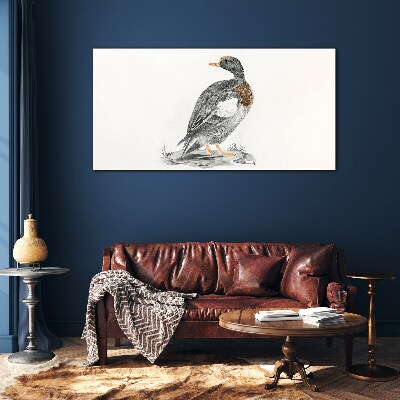 Duck on a white background Wall art on glass