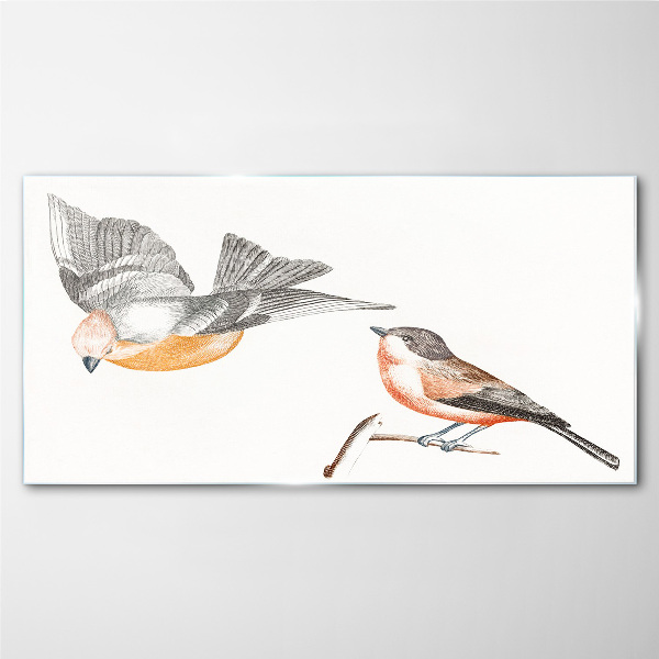 Birds in flight and on a branch Glass art print
