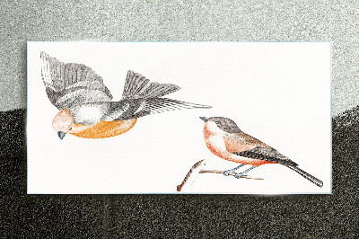 Birds in flight and on a branch Glass art print