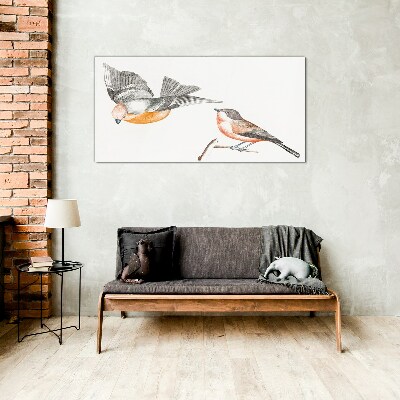 Birds in flight and on a branch Glass art print