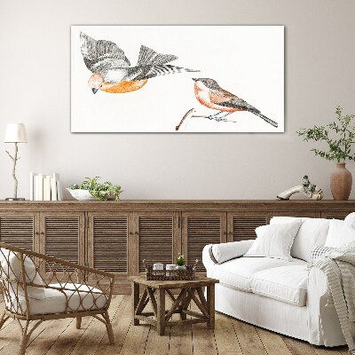 Birds in flight and on a branch Glass art print