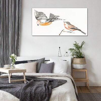 Birds in flight and on a branch Glass art print