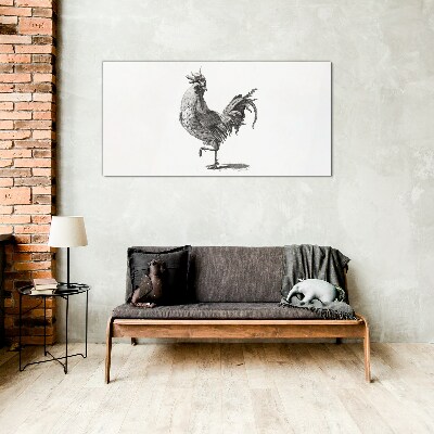 Dancing rooster Wall art on glass