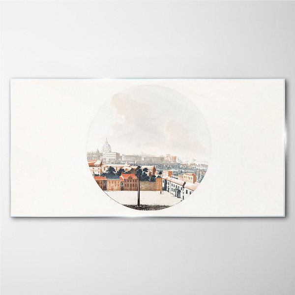 City view with a circular frame Glass art print