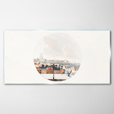 City view with a circular frame Glass art print