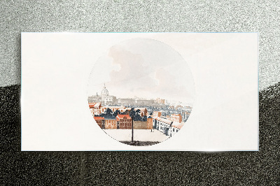 City view with a circular frame Glass art print
