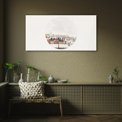 City view with a circular frame Glass art print