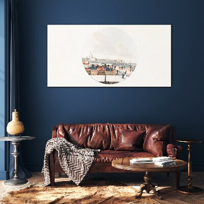 City view with a circular frame Glass art print