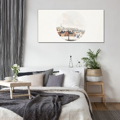 City view with a circular frame Glass art print