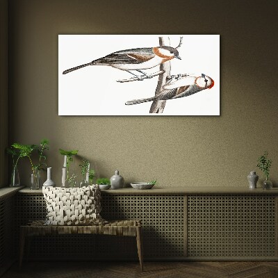 Nightingales on a branch Glass art print