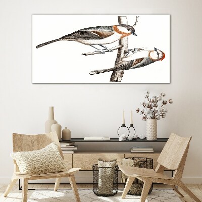 Nightingales on a branch Glass art print