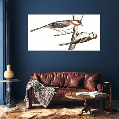 Nightingales on a branch Glass art print
