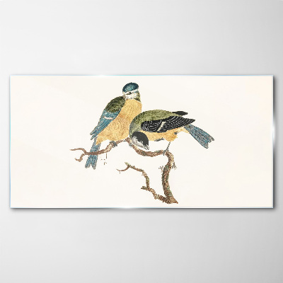 Winged friends on a branch Wall art on glass
