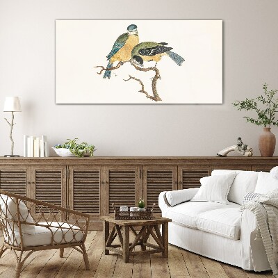 Winged friends on a branch Wall art on glass