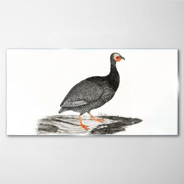 Black bird on white background Glass art print