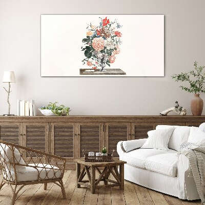 Floral arrangement in a vase Wall art on glass