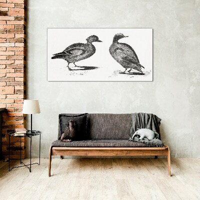 Two ducks in a monochromatic style Glass art print