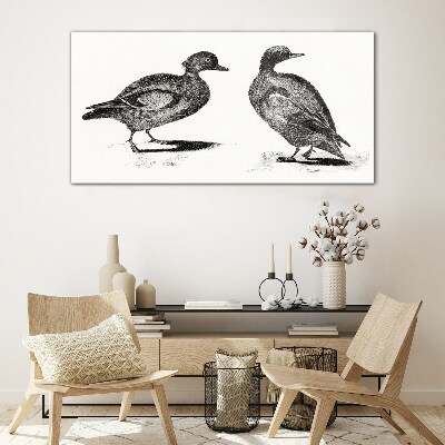 Two ducks in a monochromatic style Glass art print