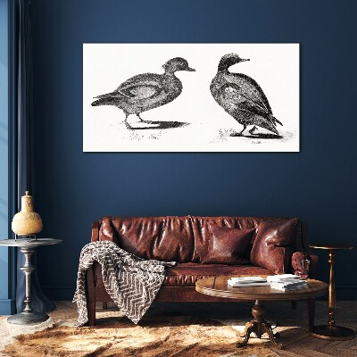 Two ducks in a monochromatic style Glass art print