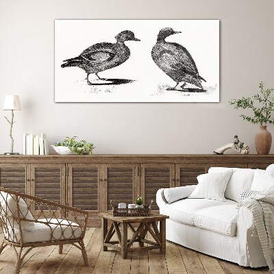 Two ducks in a monochromatic style Glass art print