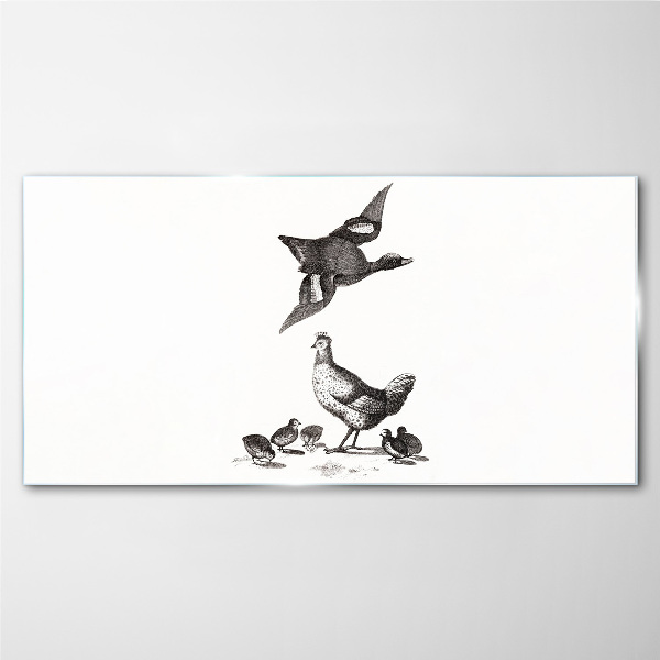The bird world in black and white Glass art print