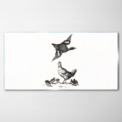 The bird world in black and white Glass art print