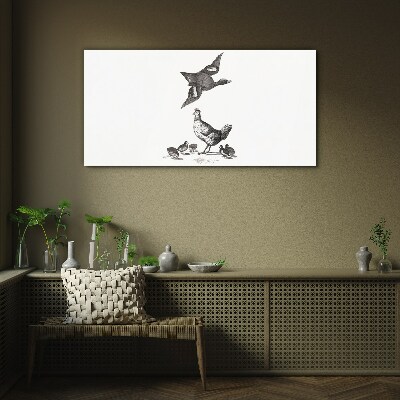 The bird world in black and white Glass art print