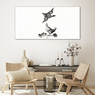 The bird world in black and white Glass art print
