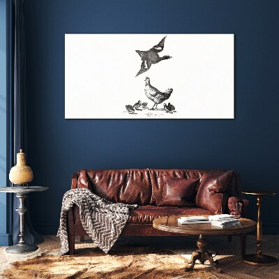 The bird world in black and white Glass art print