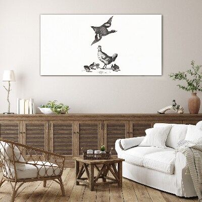 The bird world in black and white Glass art print