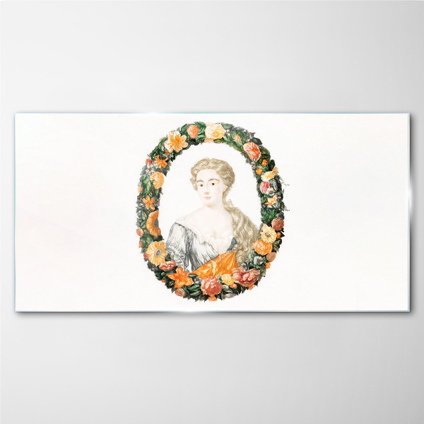 Portrait in a flower frame Glass art print