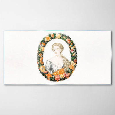 Portrait in a flower frame Glass art print