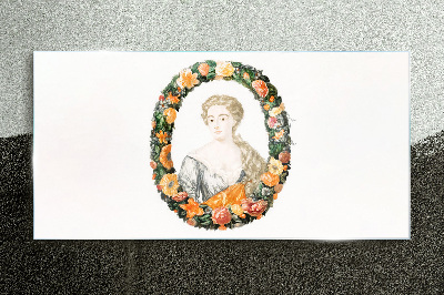 Portrait in a flower frame Glass art print