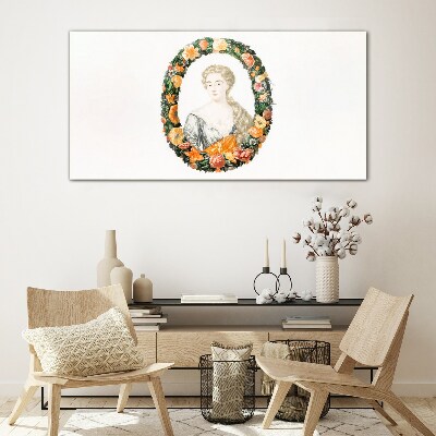 Portrait in a flower frame Glass art print