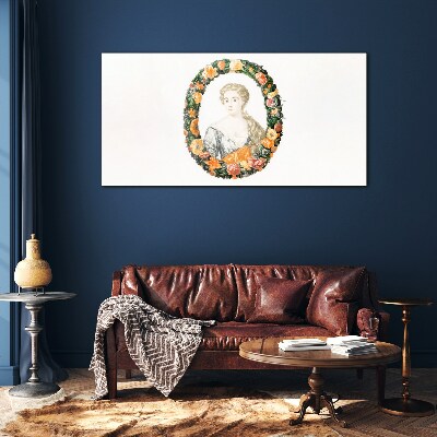 Portrait in a flower frame Glass art print
