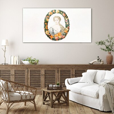 Portrait in a flower frame Glass art print