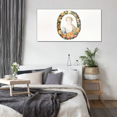 Portrait in a flower frame Glass art print