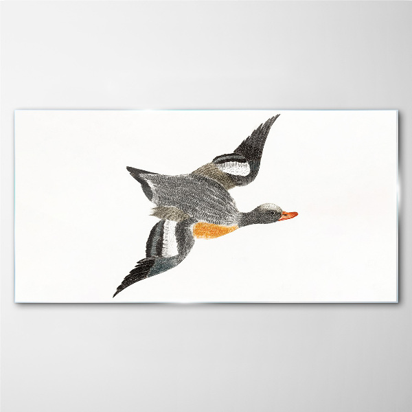 Flying goose in the colors of nature Glass art print