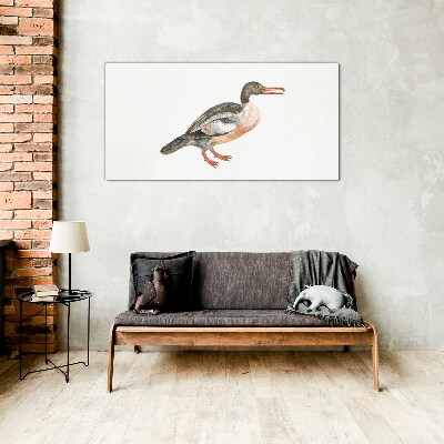 Duck on a white canvas background Wall art on glass