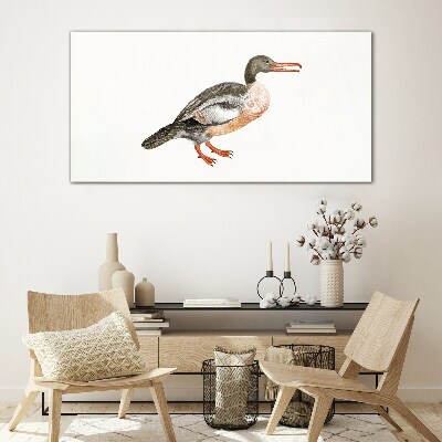 Duck on a white canvas background Wall art on glass