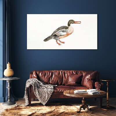 Duck on a white canvas background Wall art on glass